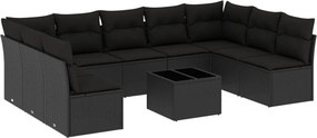 vidaXL 10 részes fekete polyrattan kerti ülőgarnitúra párnákkal