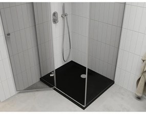 Mexen Roma, zuhanykabin csuklós ajtóval 80 (ajtó) x 100 (fal) cm, 6mm átlátszó üveg, króm profil + vékony zuhanytálca fekete + króm szifon, 854-080-1…