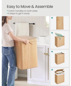 Fedeles szennyeskosár, bambusz ruháskosár 150 L, természetes bézs színben