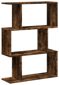 3 szintes füstös tölgy fa elválasztó könyvespolc 70x24x97 cm