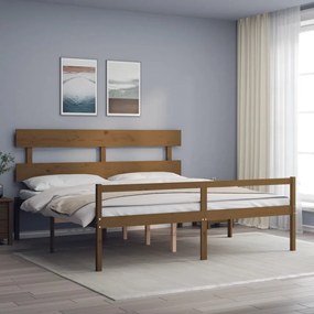 mézbarna tömör fa ágy időseknek fejtámlával 200x200 cm
