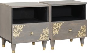 vidaXL Éjjeliszekrény 2 pcs Szürke 40 x 33 x 46 cm Tömör Mangófát