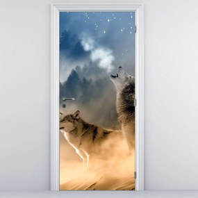 Fotótapéta ajtóra - Farkasok üvöltöznek a Holdon (95x205cm)