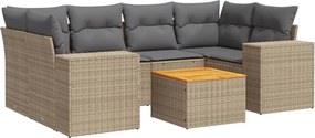 vidaXL 7 részes bézs polyrattan kerti ülőgarnitúra párnákkal