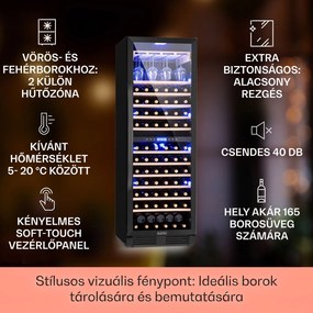 Klarstein Vinovilla Onyx Grande Duo, borhűtő, 425 liter, 162 palack, 3 színű LED világítás, fekete