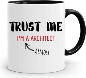 Fekete Bögre Ajándék Trust Me Építésznek, fényképes nyomattal