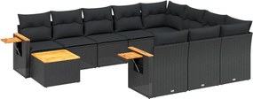 vidaXL 11 részes fekete polyrattan kerti ülőgarnitúra párnákkal