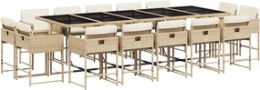 vidaXL 15 részes bézs polyrattan kerti étkezőgarnitúra párnákkal