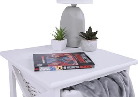 Éjjeliszekrény, fa/vesszőfonás/szövet, fehér, RAFAELLO