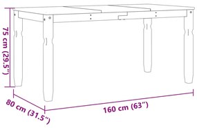 Corona szürke tömör fenyőfa ebédlőasztal 160 x 80 x 75 cm