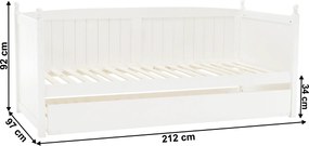 Ágy pótággyal, tűnyalábos fenyőfa, fehér, 90x200, GLAMIS