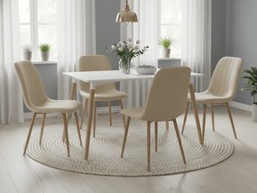 Étkezőgarnitúra 1 + 4, fehér étkezőasztal ADRIA 120x80 cm + krémszínű bársonyszék LAVA