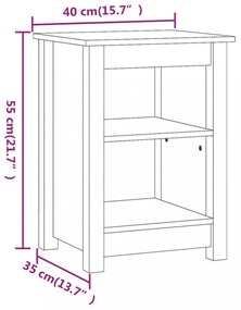 2 db fekete tömör fenyőfa éjjeliszekrény 40 x 35 x 55 cm