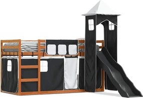 vidaXL fehér-fekete emeletes ágy csúszdával és függönnyel 90 x 200 cm
