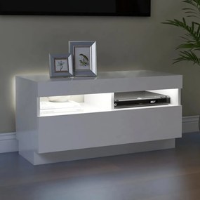 magasfényű fehér TV-szekrény LED-lámpákkal 80 x 35 x 40 cm