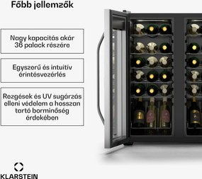 Klarstein Vinamour borhűtő, 2 hűtési zóna, 7 polc, érintésvezérlés, UV-védelem