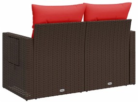 kétszemélyes barna polyrattan kerti kanapé párnákkal