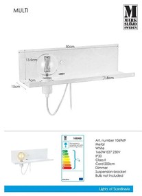 Multi fehér fali lámpa USB töltőállomással - Markslöjd