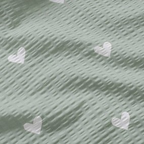 Goldea pamut krepp anyag - szívecskék, zsálya színű alapon 160 cm