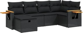 vidaXL 6 részes fekete polyrattan kerti ülőgarnitúra párnákkal