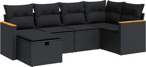 vidaXL 6 részes fekete polyrattan kerti ülőgarnitúra párnákkal
