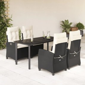 5 részes fekete polyrattan kerti étkezőgarnitúra párnákkal