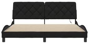 fekete szövet ágykeret LED-es matrac nélkül 180 x 200 cm