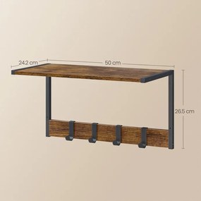 2 db fali polc szett, MDF + fém, öreg tölgy/fekete színben, 50×24×27 cm – ABP-E1083 WT