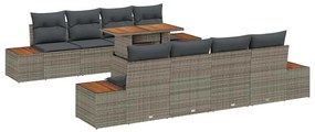 vidaXL Kerti Kanapé Szett tárolóval 9 pcs Szürke Poli rattan