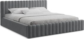 Szürke kárpitozott ágyneműtartós franciaágy ágyráccsal 180x200 cm Lemi – Makamii