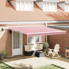 Kézi Behúzható Napellenző LED Piros és Fehér Csík 400x300 cm