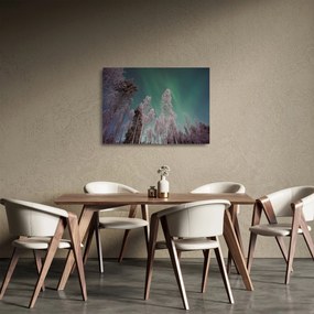 Az aurora borealis képe fagyos fák felett (üvegen) (70x50 cm)