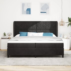 Boxspring Ágy Mattal Fekete 200x200 cm Bársony