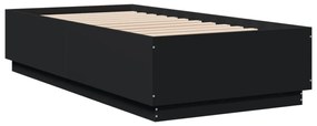 fekete szerelt fa ágykeret LED-del 75x190 cm