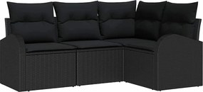 vidaXL Kerti Kanapé Szett 4 pcs Fekete polirattan