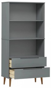 MOLDE szürke tömör fenyőfa könyvszekrény 85 x 35 x 170,5 cm