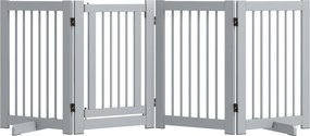 PawHut Szabadonálló Kutyabiztonsági Ajtó 204 x 75 cm Fa Kutyakapu Lépcsőhöz, Ajtókhoz, Konyhához, Előtérhez, 4 Panel, Világosszürke | Aosom