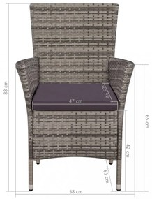 9-részes szürke kültéri polyrattan étkezőszett párnákkal