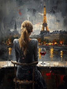 Canvas Vászonkép Nő Párizs Eiffel-torony Este Bor 75x100