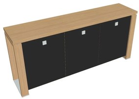 Verno+ alacsony szekrény 200 x 46 x 90 cm, üvegajtó, világos tölgy / fekete