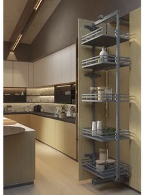 Konyhai fémrács, kamravasalat, 300mm, antracit, teljes kihúzású, csillapított záródás, 1880-2180mm, 5 kosár SIGE, Infinity Plus 265