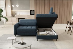 Kék bársony kinyitható-tárolóhelyes sarokkanapé (jobb oldali-L alakú) Barea – ELTAP