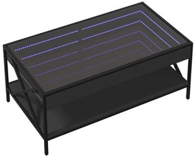 Fekete végtelen hatású LED-es dohányzóasztal 90 x 50 x 38 cm