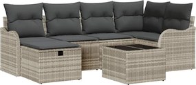 vidaXL Kerti Kanapé Szett párnával 7 pcs Világosszürke Poli rattan
