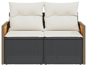 2 személyes fekete polyrattan kerti kanapé párnával