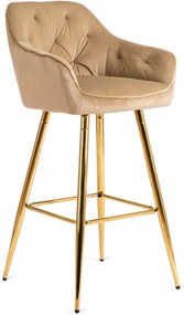 Bézs Bársony Bárszék Aranyszínű Lábbal. SALEM