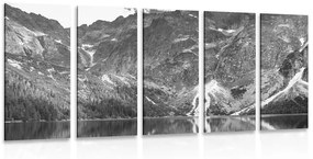 5-részes kép tó a Tátrában fekete fehérben