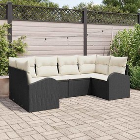 vidaXL Kerti Kanapé Szett párnával 6 pcs Fekete Poly Rattan