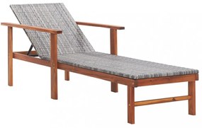 szürke polyrattan és tömör akácfa napozóágy