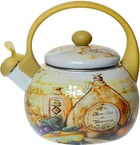 Hagyományos zománcozott vízforraló 2,2 liter krémszínű Toscana Violet